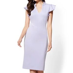 New York & Company Light Purple Midi Sheath Dress Ruffle Sleeve Detail Lavender